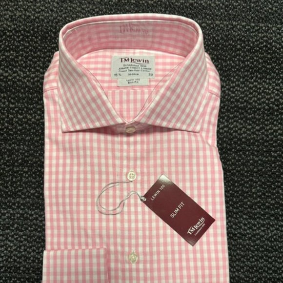 TM Lewin Pink Gingham Dress Shirt NWT - Picture 1 of 3